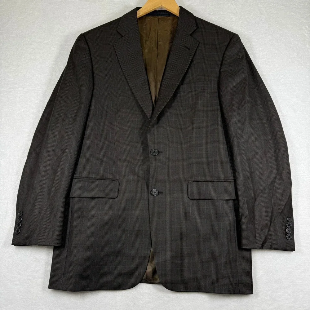 Burberry London Kensington Mens‎ 38R Wool Suit Jacket Blazer Brown Blue Plaid